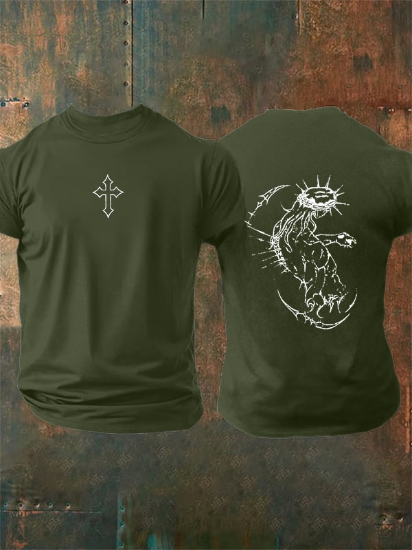 Unisex Fearless Cross Print Acid Washed T-shirt