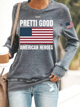 Women's Pretti Good American Heroes Print Casual Sweatshirt