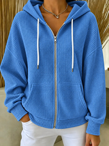CLEARANCE SALE🔥Women’s Waffle Knit Full-Zip Hooded Cardigan Jacket with Pockets