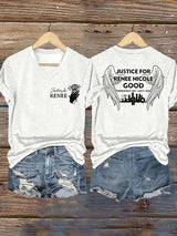 V-Neck Retro Wings Justice For Renee Nicole Good Print T-Shirt
