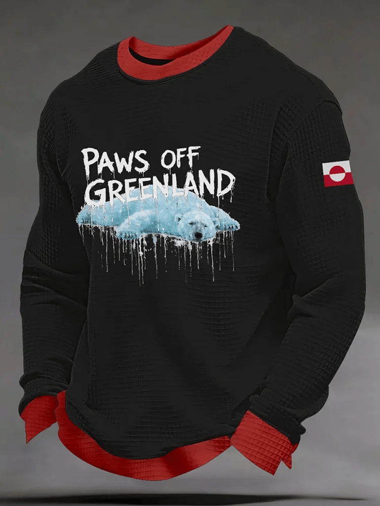 Men's Retro Paws Off Greenland Print Casual Long-Sleeved Top