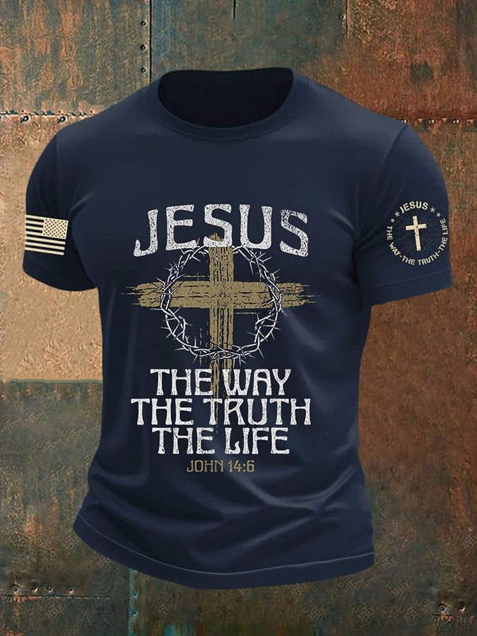 Men's Jesus The Way The TruthThe Life Print Round Neck T-Shirt