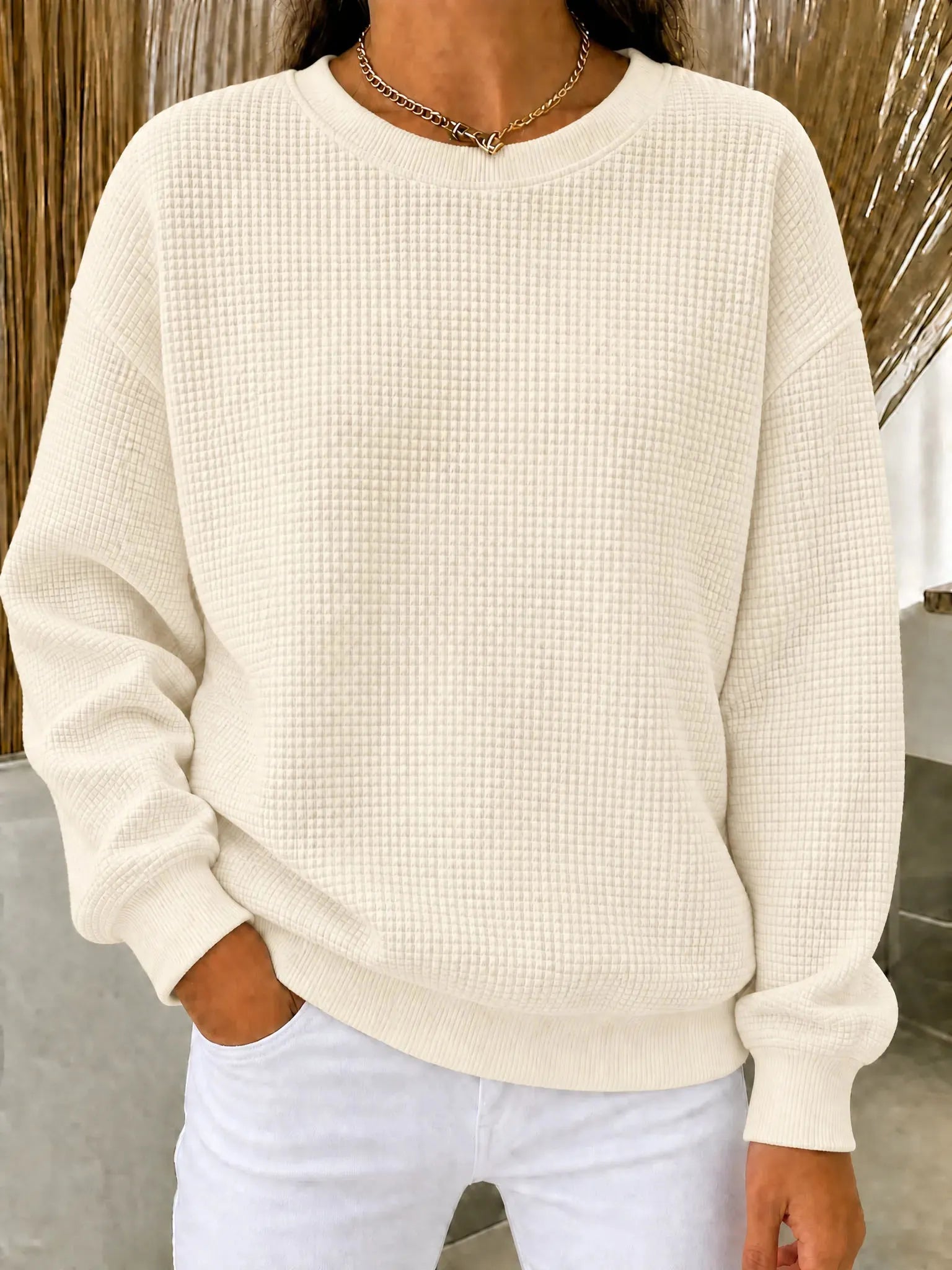 CLEARANCE SALE🔥Women's Waffle Knit Crewneck Sweatshirt