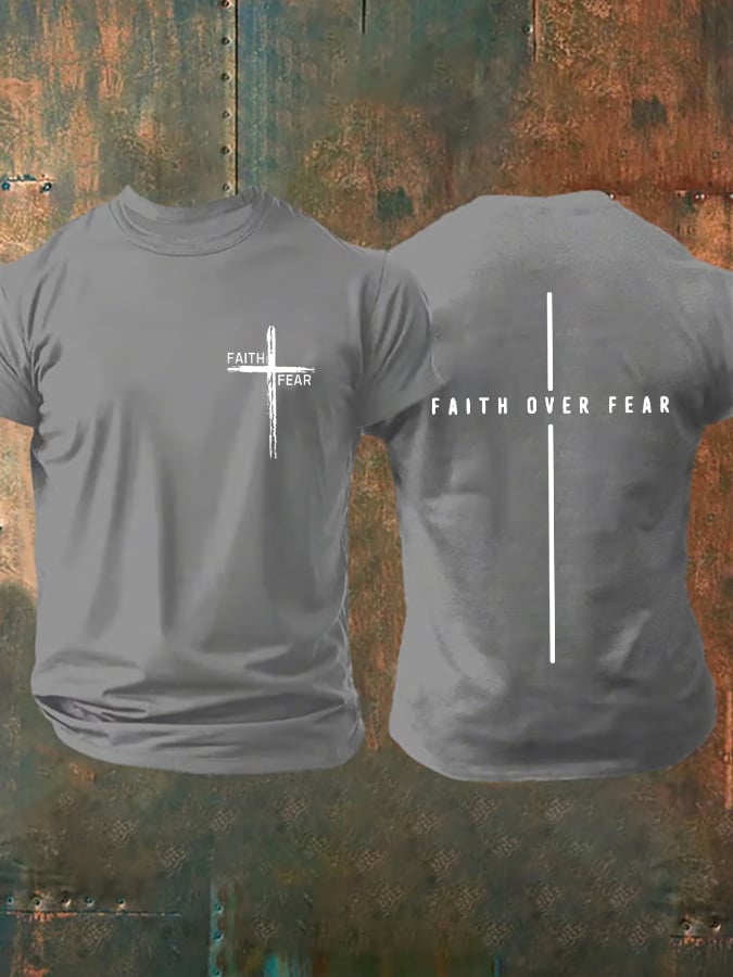 Men's Faith Over Fear Printed Casual T-Shirt