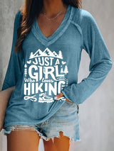 Women's Just A Girl Who Loves Hiking Print V Neck T-Shirt