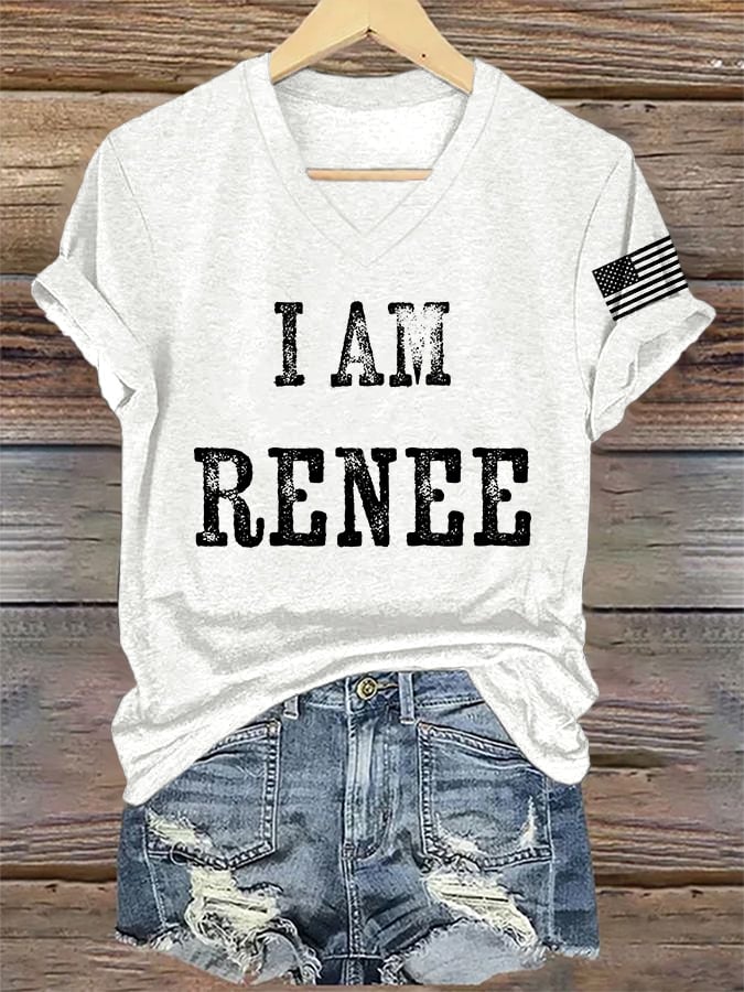 V-Neck Retro I Am Renee Print T-Shirt