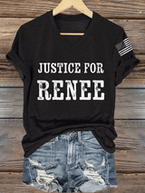 V-Neck Justice For Renee Nicole Good Minneapolis Protest Print T-Shirt