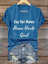 Women's Say Her Name Print V Neck T-shirt