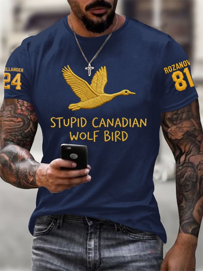 Men's Stupid Canadian Wolf Bird Print T-Shirt