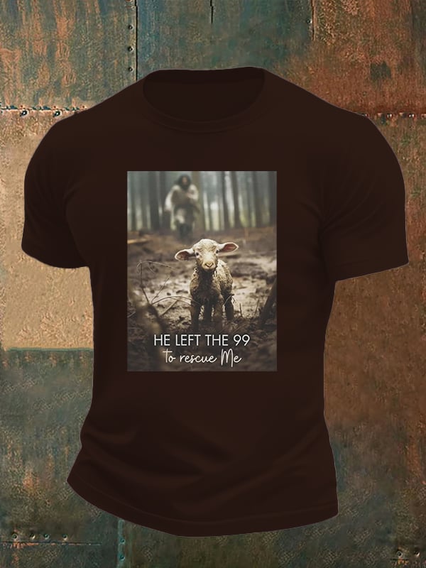 Men's  He Left the 99 to Rescue Me, Jesus and Lost Sheep, Christian T-shirt
