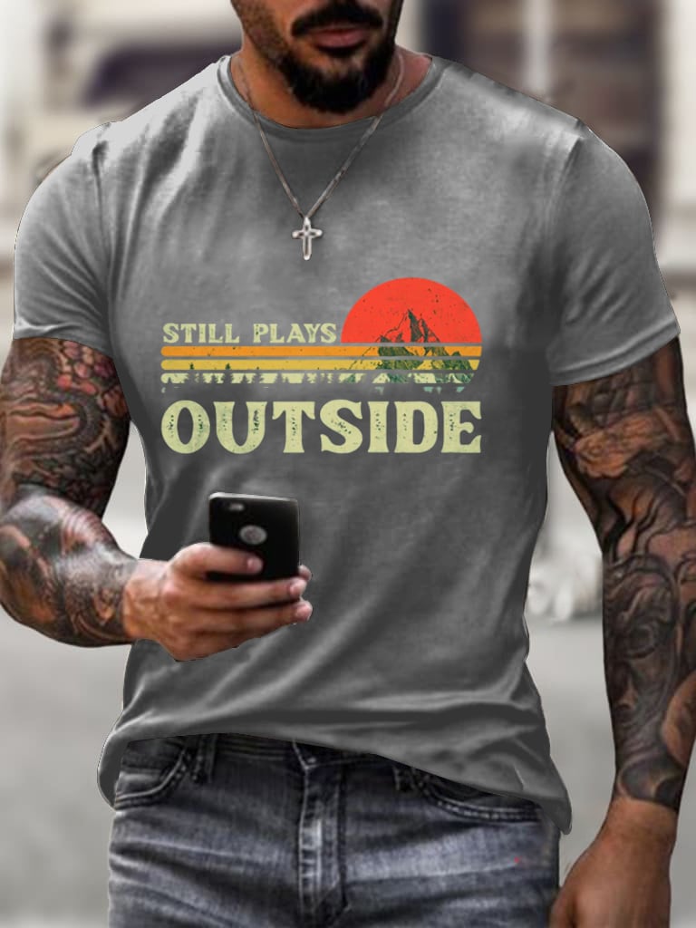 Retro Men's Still Playing Outdoors Hiking Print T-Shirt