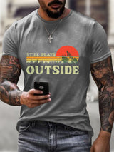 Retro Men's Still Playing Outdoors Hiking Print T-Shirt