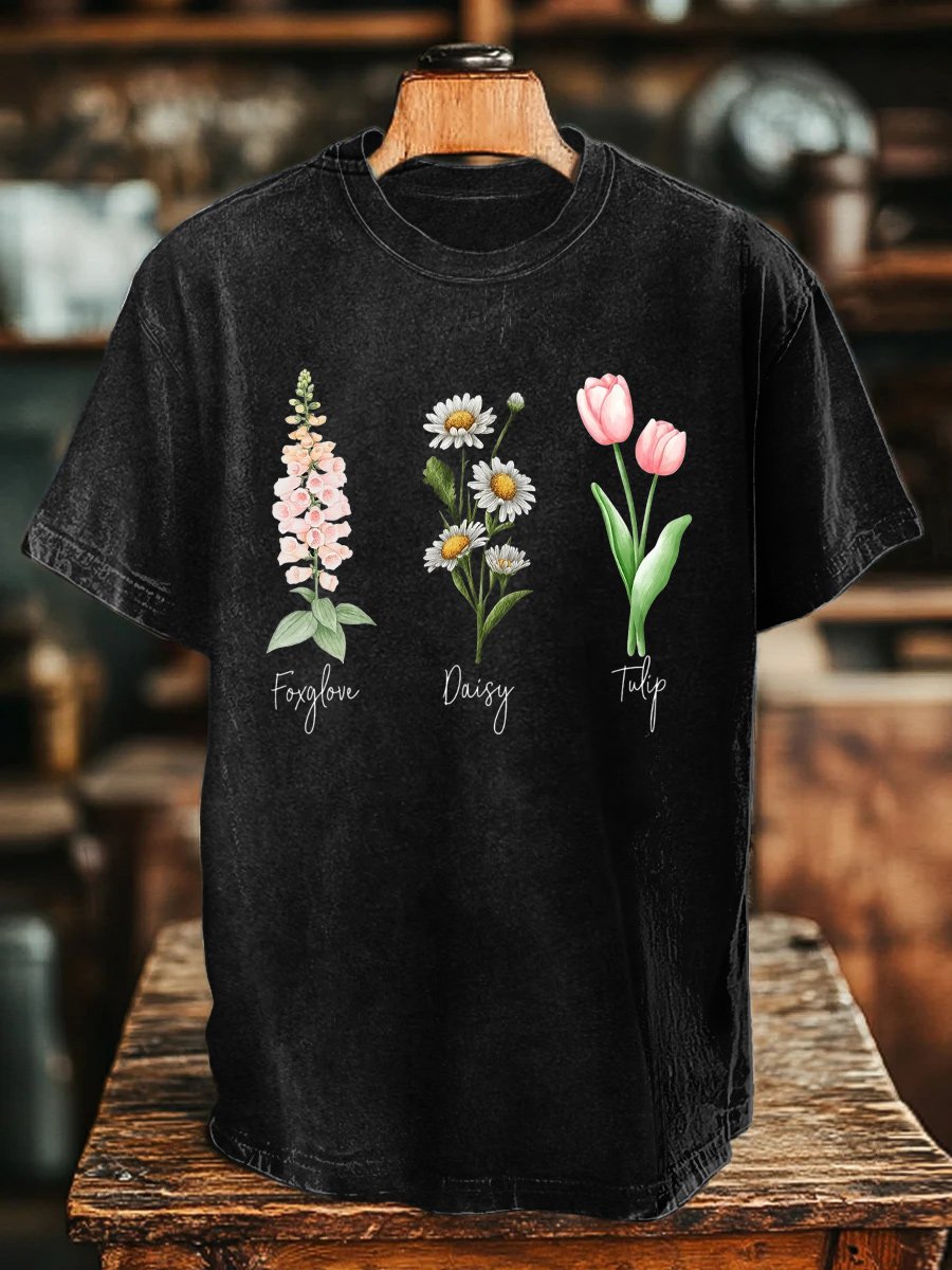 Unisex Floral Fdt Washed Cotton T-Shirt
