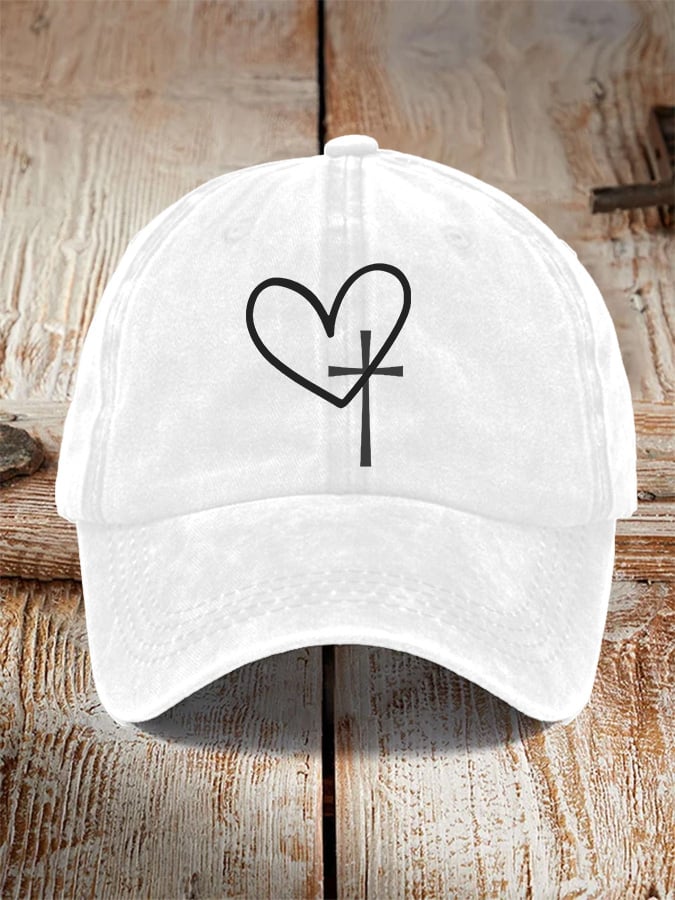 Unisex Heart Cross Print Baseball Cap