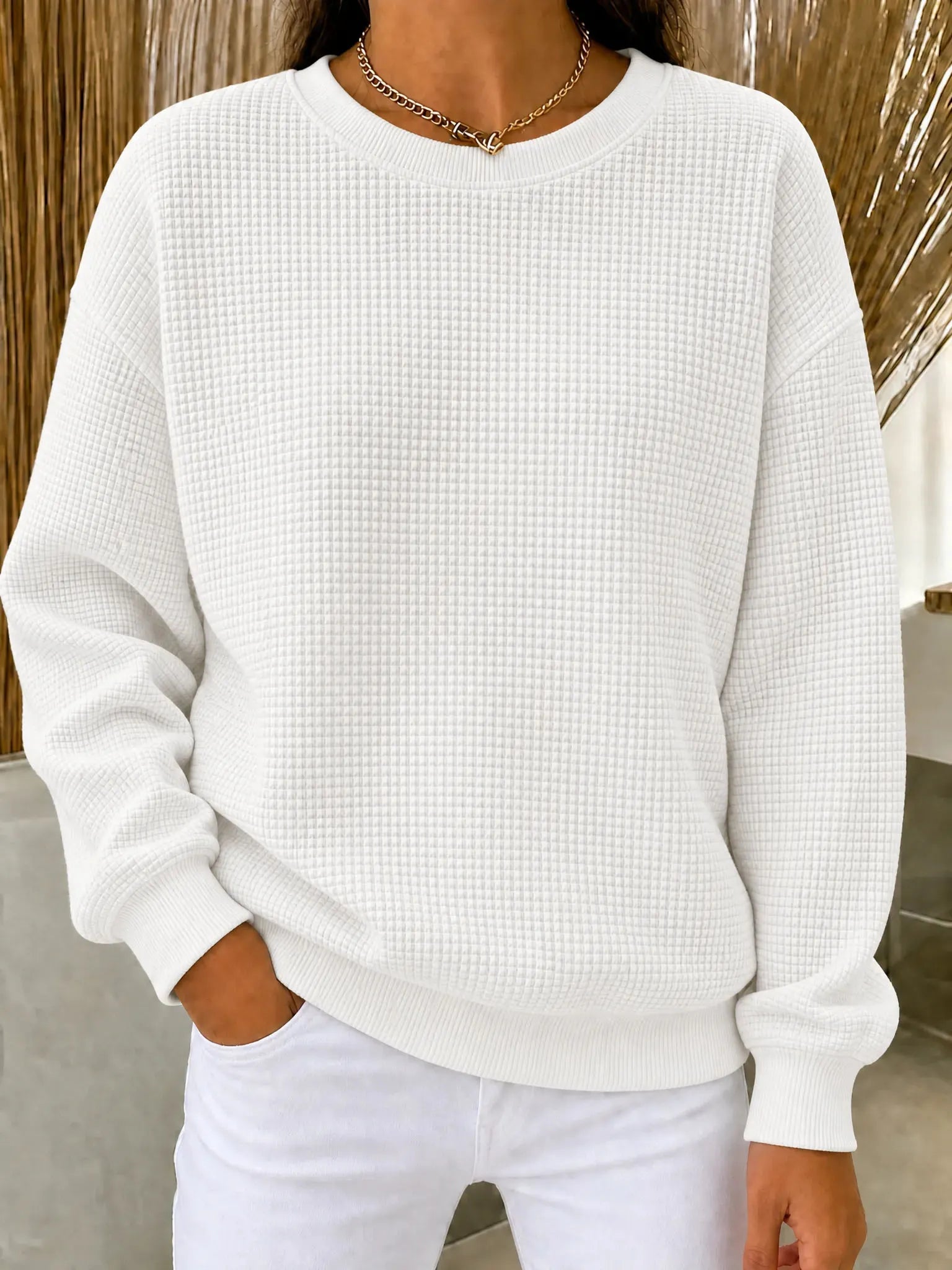 CLEARANCE SALE🔥Women's Waffle Knit Crewneck Sweatshirt