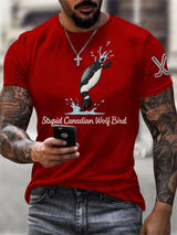 Men's Stupid Canadian Wolf Bird Print T-Shirt
