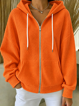 CLEARANCE SALE🔥Women’s Waffle Knit Full-Zip Hooded Cardigan Jacket with Pockets