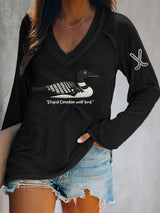 Women's Stupid Canadian wolf bird Print Casual T-Shirt