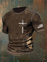 Men's Vintage Faith Cross Print Casual T-Shirt