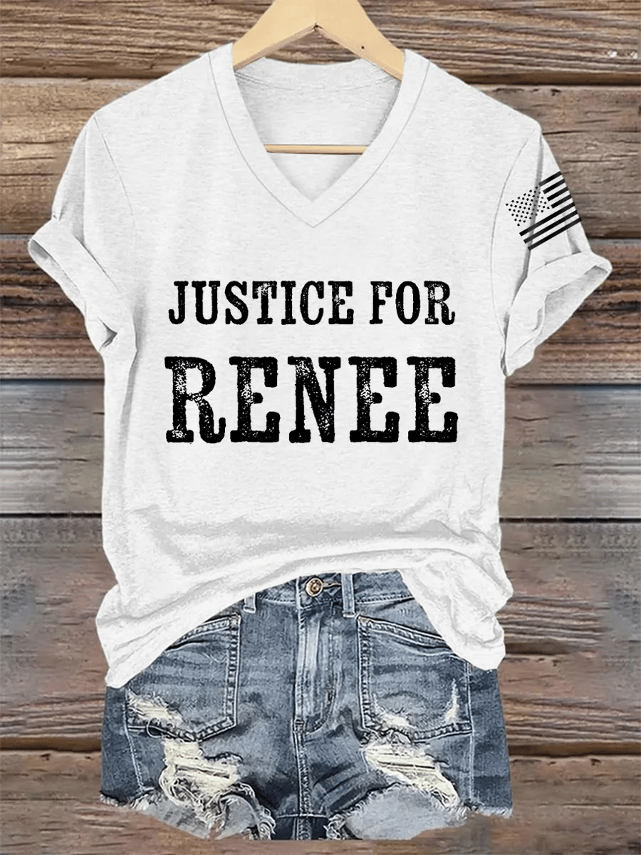 V-Neck Justice For Renee Nicole Good Minneapolis Protest Print T-Shirt