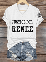 V-Neck Justice For Renee Nicole Good Minneapolis Protest Print T-Shirt