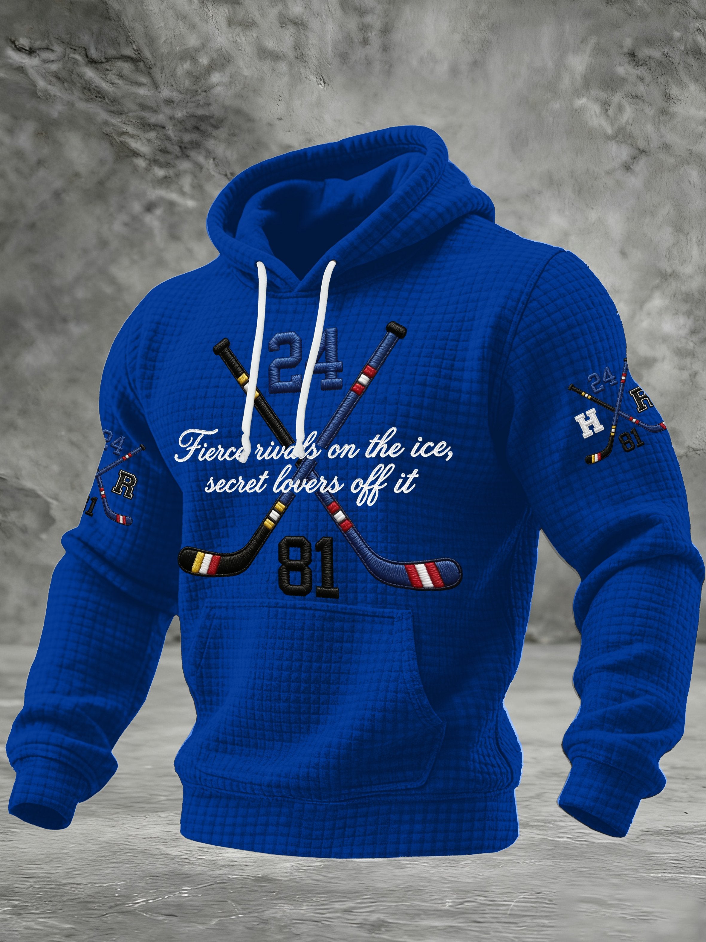 Men's Ice Hockey Fierce Rivals On The Ice, Secret Lovers Off It Printed Casual Hoodie