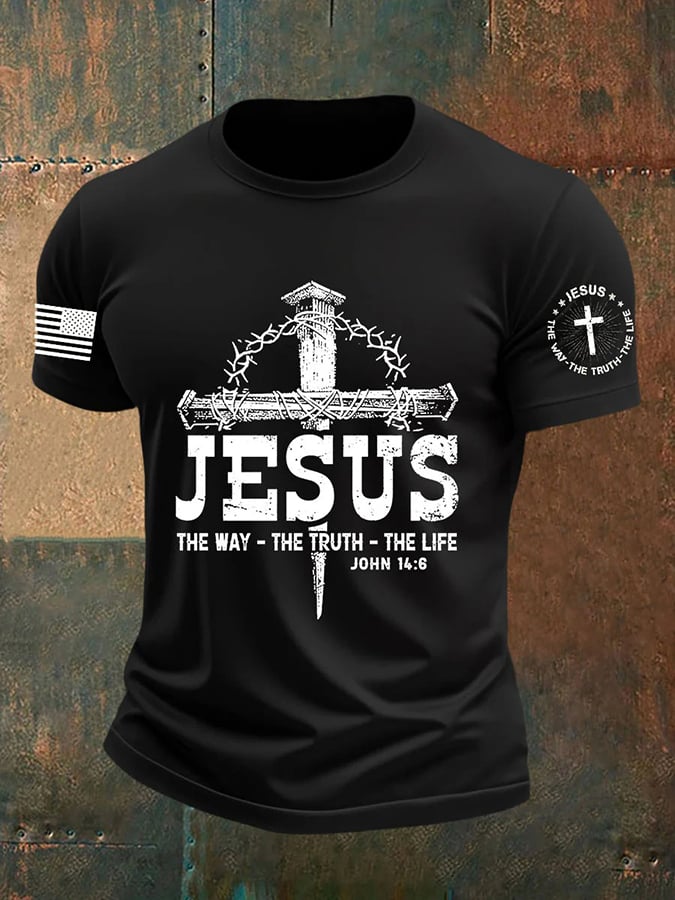 Men's Jesus The Way The TruthThe Life Print Round Neck T-Shirt