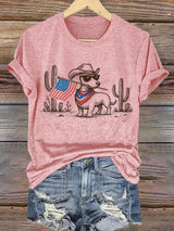Women's Patriotic Dog Lover Printed Casual T-Shirt
