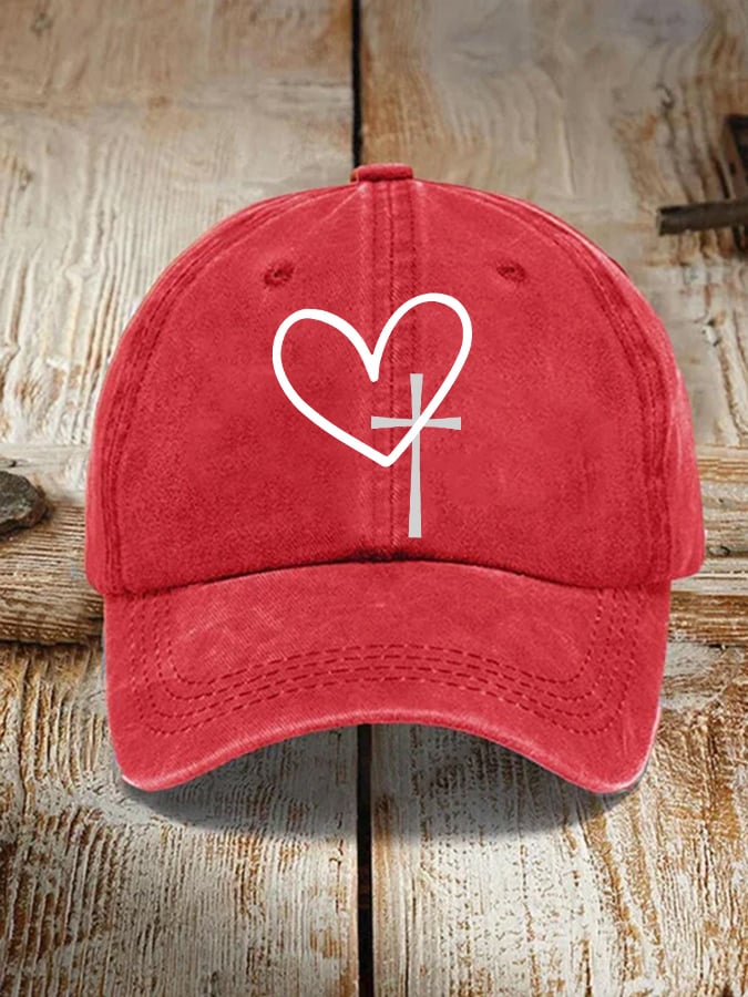Unisex Heart Cross Print Baseball Cap