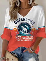 Women's Retro Greenland Not For Sale Stay Icy And Resist Print T-Shirt