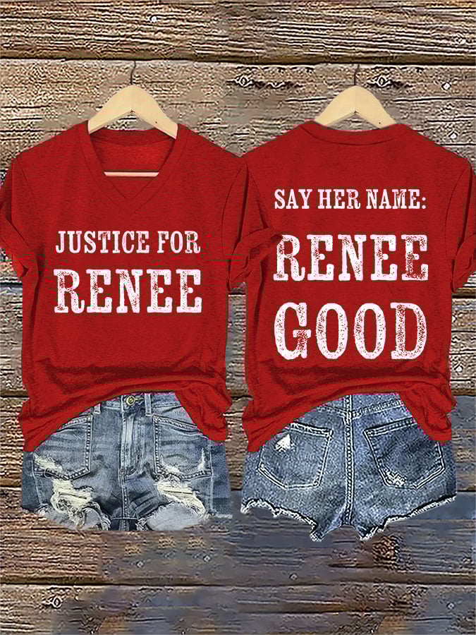 V-Neck Retro Justice For Renee Say Her Name:Renee Nicole Good Print T-Shirt