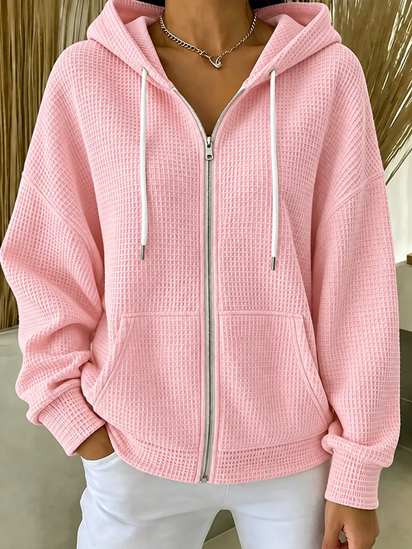 CLEARANCE SALE🔥Women’s Waffle Knit Full-Zip Hooded Cardigan Jacket with Pockets