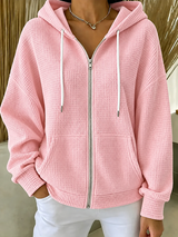 CLEARANCE SALE🔥Women’s Waffle Knit Full-Zip Hooded Cardigan Jacket with Pockets