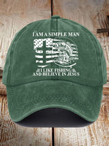 I Am A Simple Man, I Like Fishing And Believe In Jesus Print Baseball Cap