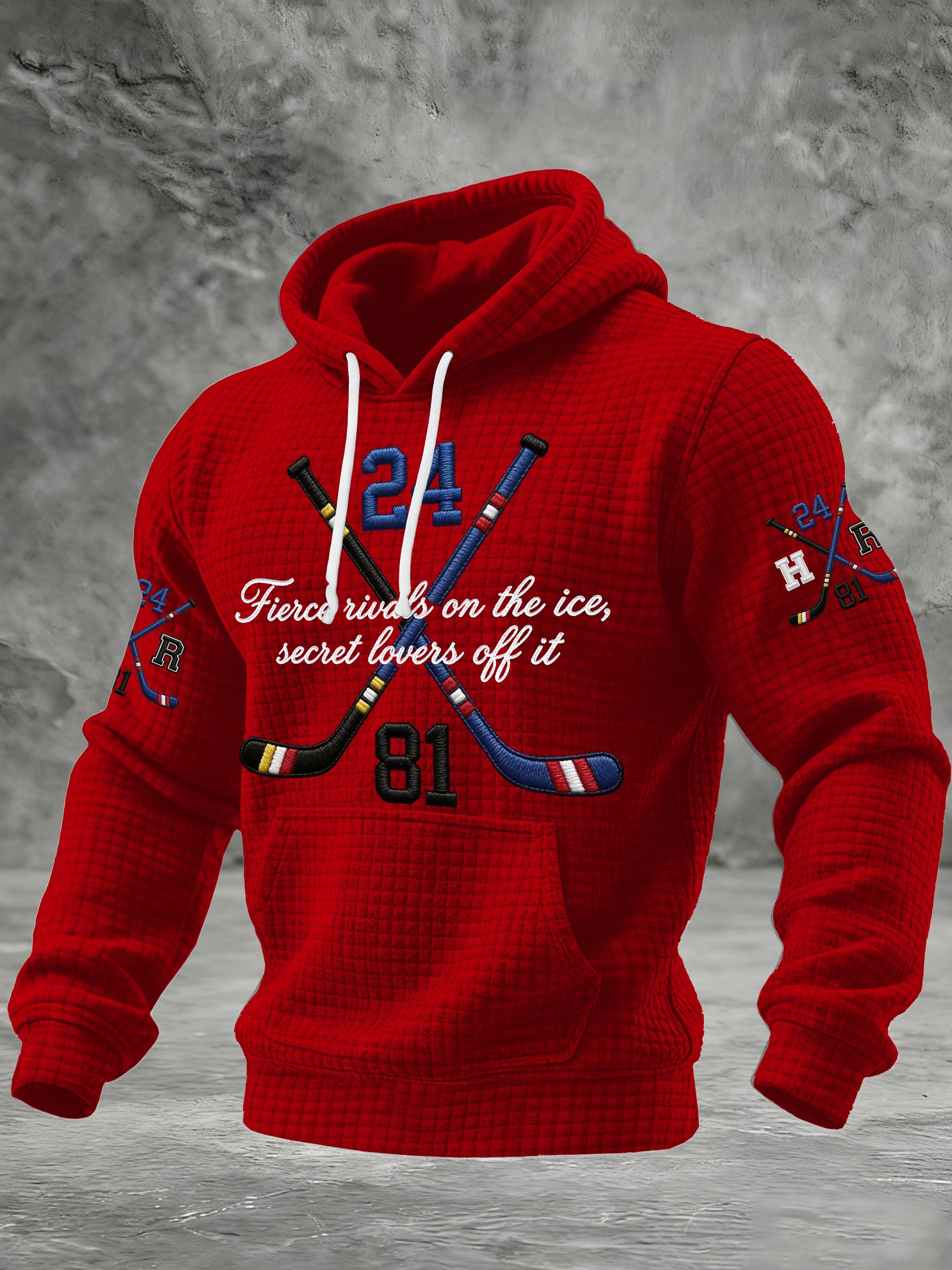 Men's Ice Hockey Fierce Rivals On The Ice, Secret Lovers Off It Printed Casual Hoodie
