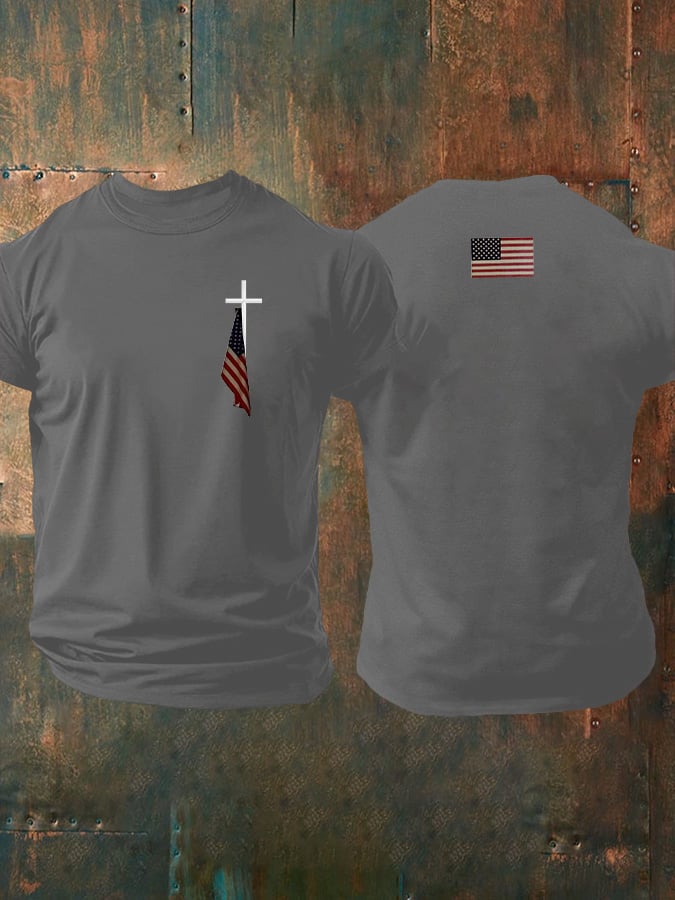 Men's Faith Cross Flag Print Casual T-shirt