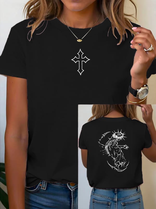 Unisex Fearless Cross Print Acid Washed T-shirt