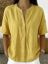 New Arrivals🔥 Women's Casual Henley Collar Linen And Cotton Short-sleeve Shirt