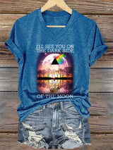 V-Neck Retro I'll See You On The Dark Side Of The Moon Print T-Shirt