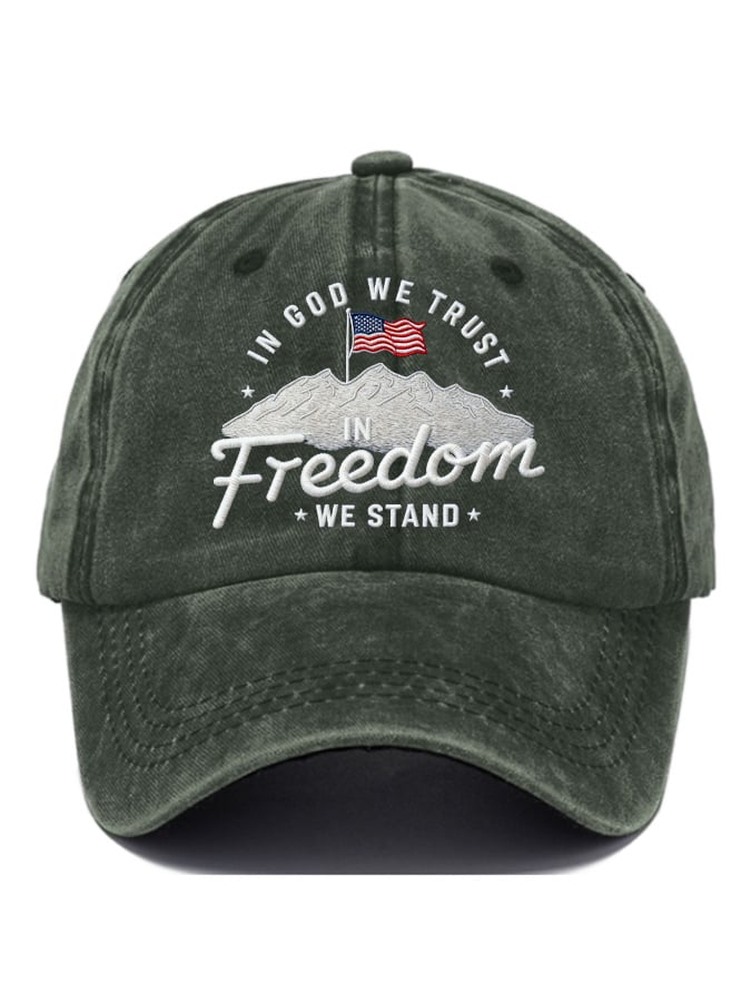 In God We Trust In Freedom We Stand Slouchy Print Baseball Cap
