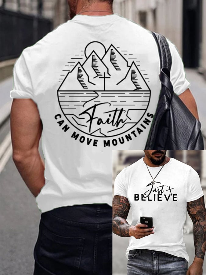 Men's Faith Can Mountains Print Casual T-Shirt
