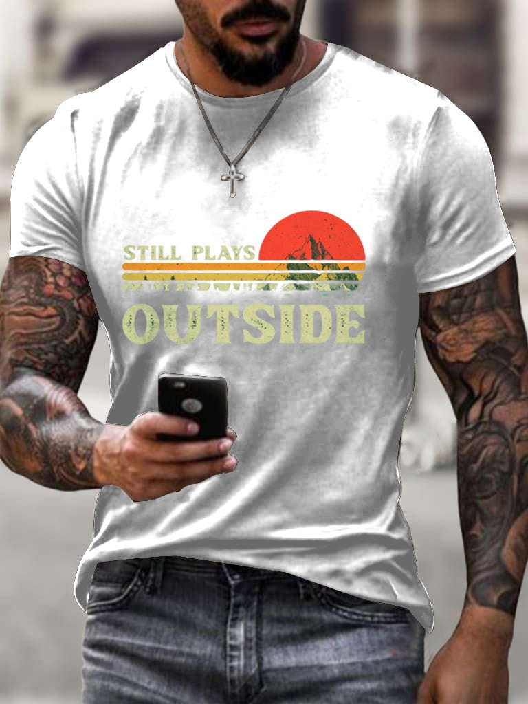 Retro Men's Still Playing Outdoors Hiking Print T-Shirt