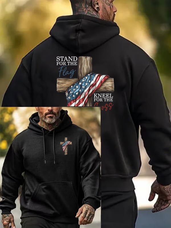 Men's Stand For The Flag Kneel For The Cross Printed Casual  Hoodie