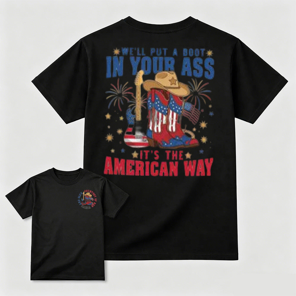 Patriotic Cowboy Boots Guitar Fireworks T-Shirt