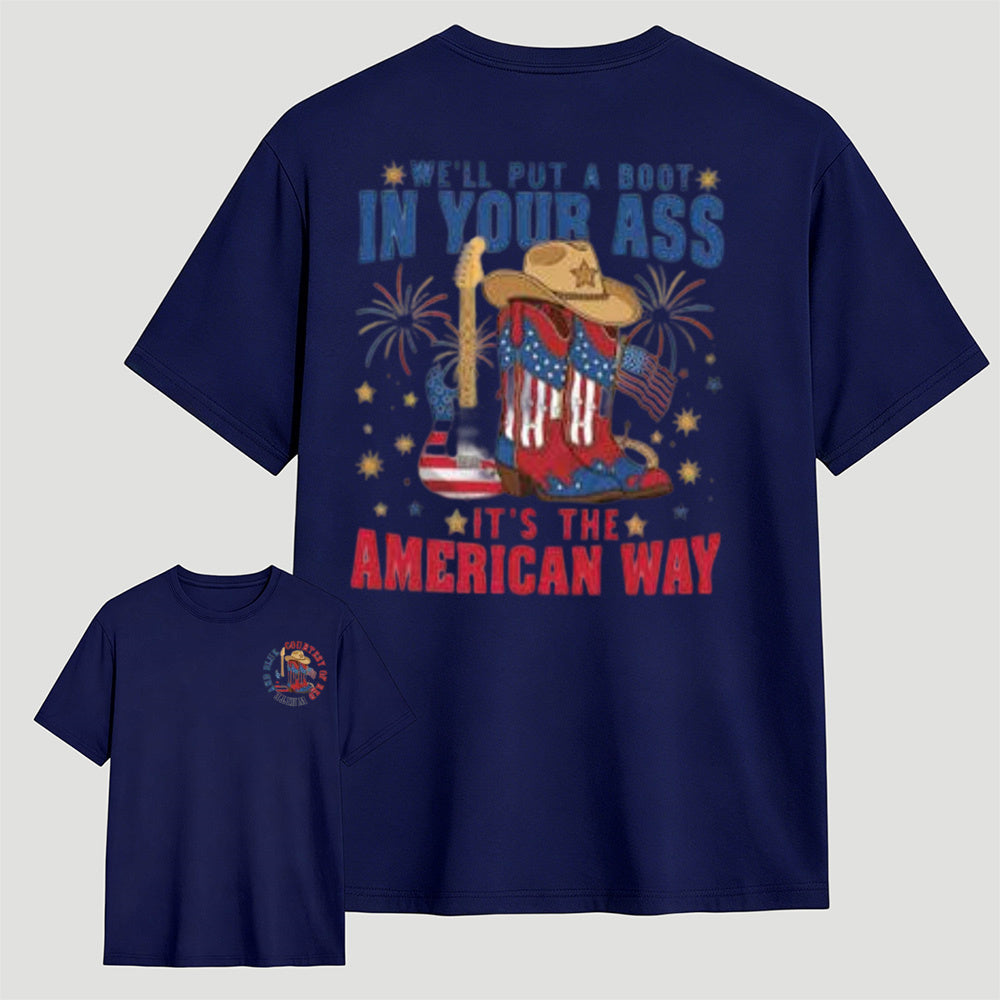 Patriotic Cowboy Boots Guitar Fireworks T-Shirt