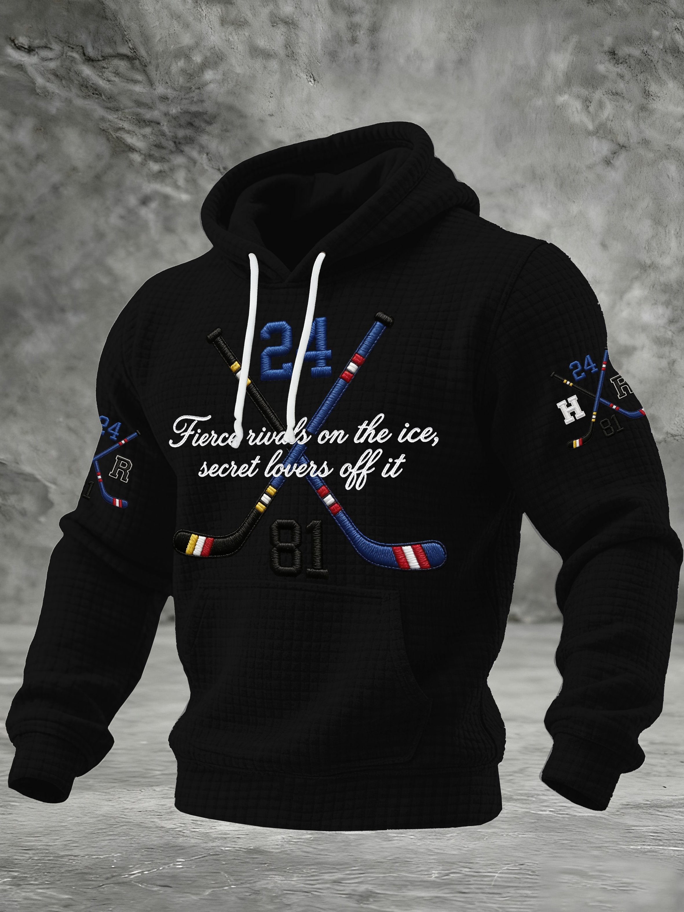 Men's Ice Hockey Fierce Rivals On The Ice, Secret Lovers Off It Printed Casual Hoodie