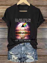 V-Neck Retro I'll See You On The Dark Side Of The Moon Print T-Shirt