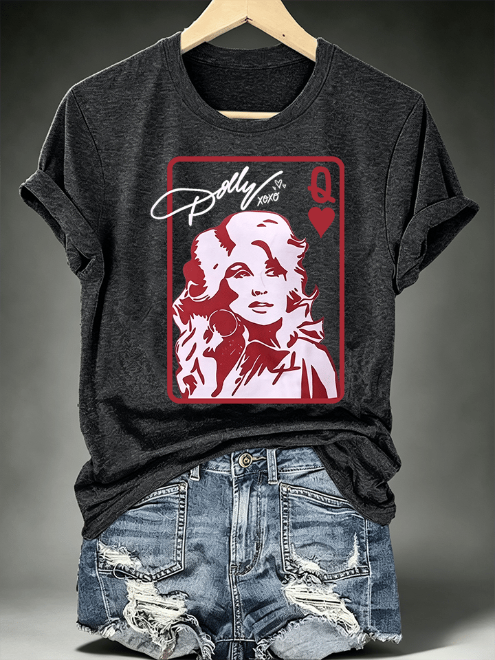 Women's Queen of Hearts Shirt Country Music Graphic Print T-Shirt