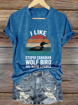 Women's casual Canadian wolf and bird T-shirt