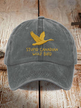 Unisex casual Stupid Canadian wolf bird washed cotton hat
